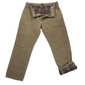 Lee Relaxed Fit Flannel Lined Canvas Pants Mens 36x30 Brown Olive 112339288